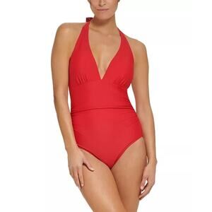 Tommy Hilfiger Red Ruched Halter Tummy-Control One-Piece Swimsuit Size 6 NWT